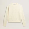 Pull à col rond pour femme en laine mérinos blanche entièrement recouvert de cristaux