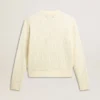 Pull à col rond pour femme en laine mérinos blanche entièrement recouvert de cristaux