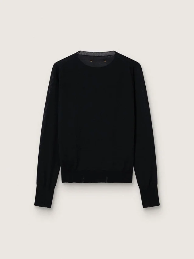 Pull à col rond pour femme en laine noire