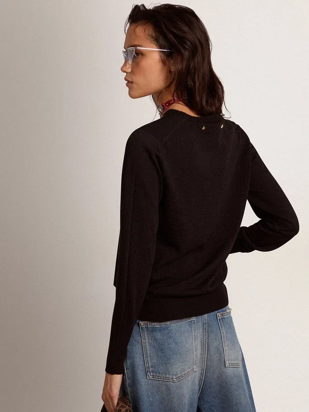 Pull à col rond pour femme en laine noire