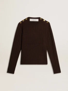 Pull à col rond pour femme en mélange de laine avec boutons dorés