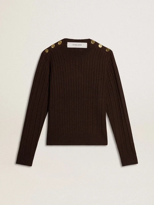 Pull à col rond pour femme en mélange de laine avec boutons dorés