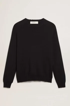 Pull à col rond pour homme en coton bleu foncé