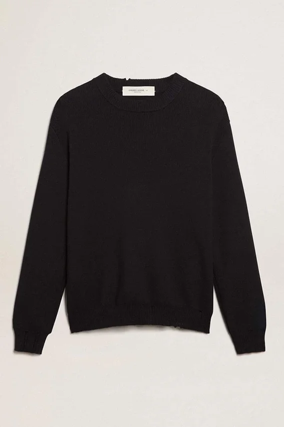 Pull à col rond pour homme en coton bleu foncé