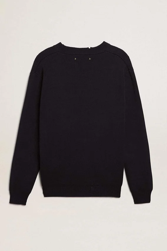 Pull à col rond pour homme en coton bleu foncé