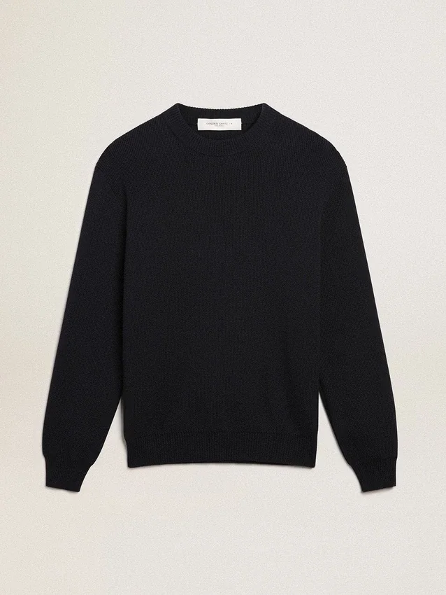 Pull à col rond pour homme en coton bleu foncé avec logo