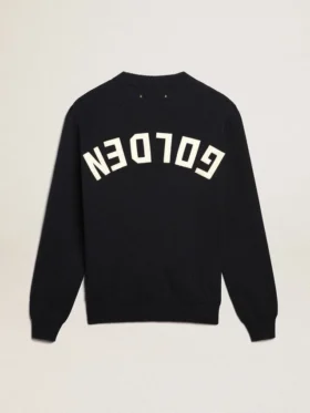 Pull à col rond pour homme en coton bleu foncé avec logo