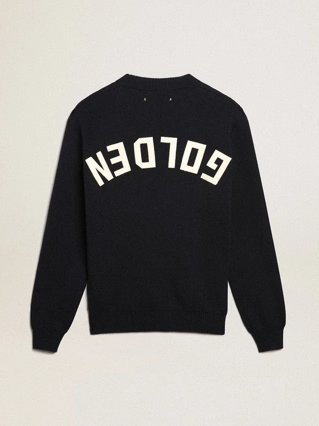 Pull à col rond pour homme en coton bleu foncé avec logo