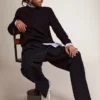 Pull à col rond pour homme en coton bleu foncé avec logo