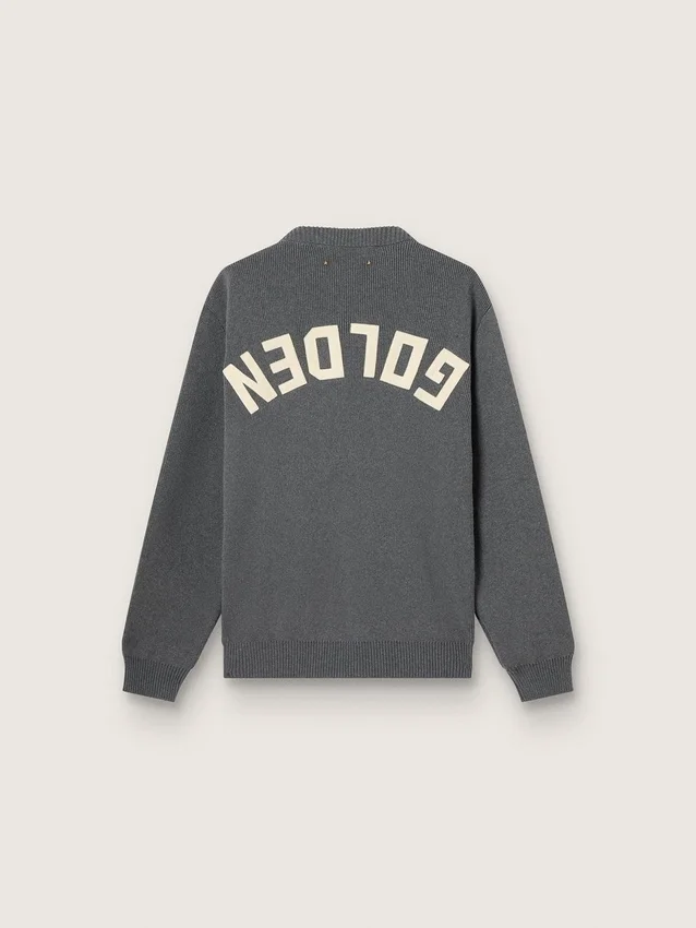 Pull à col rond pour homme en coton gris foncé avec logo dans le dos