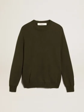 Pull à col rond pour homme en coton vert militaire