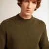 Pull à col rond pour homme en coton vert militaire