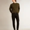 Pull à col rond pour homme en coton vert militaire
