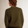 Pull à col rond pour homme en coton vert militaire