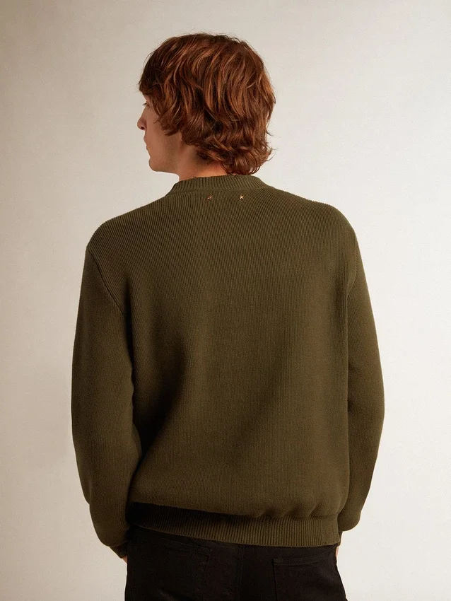 Pull à col rond pour homme en coton vert militaire