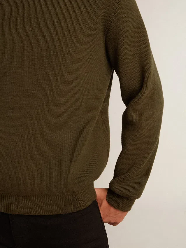 Pull à col rond pour homme en coton vert militaire