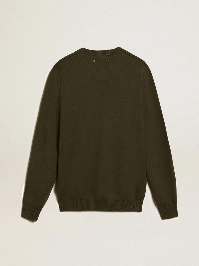 Pull à col rond pour homme en coton vert militaire