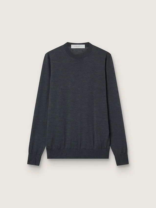 Pull à col rond pour homme en laine mélangée gris foncé