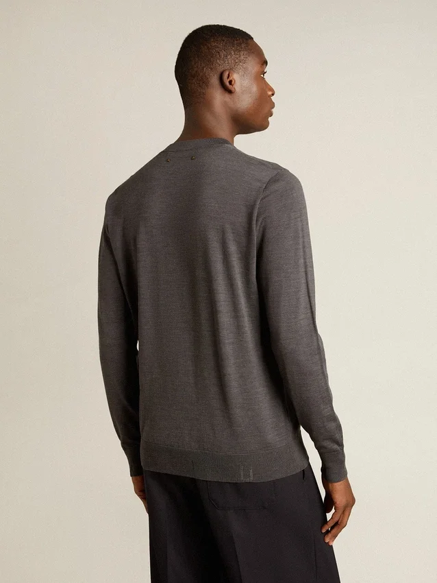 Pull à col rond pour homme en laine mélangée gris foncé