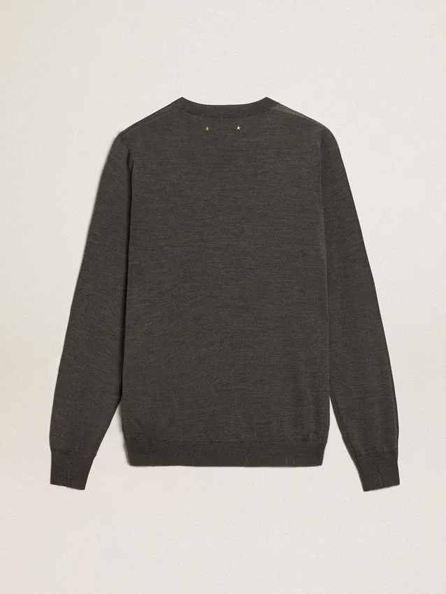 Pull à col rond pour homme en laine mélangée gris foncé