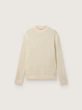 Pull à col rond pour homme en laine mérinos blanche entièrement recouvert de cristaux