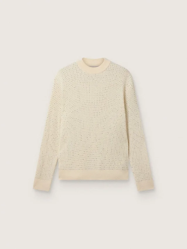 Pull à col rond pour homme en laine mérinos blanche entièrement recouvert de cristaux