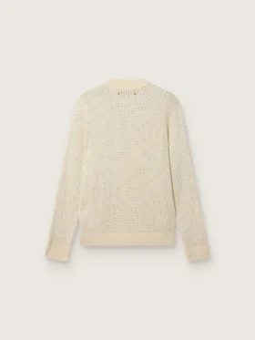 Pull à col rond pour homme en laine mérinos blanche entièrement recouvert de cristaux