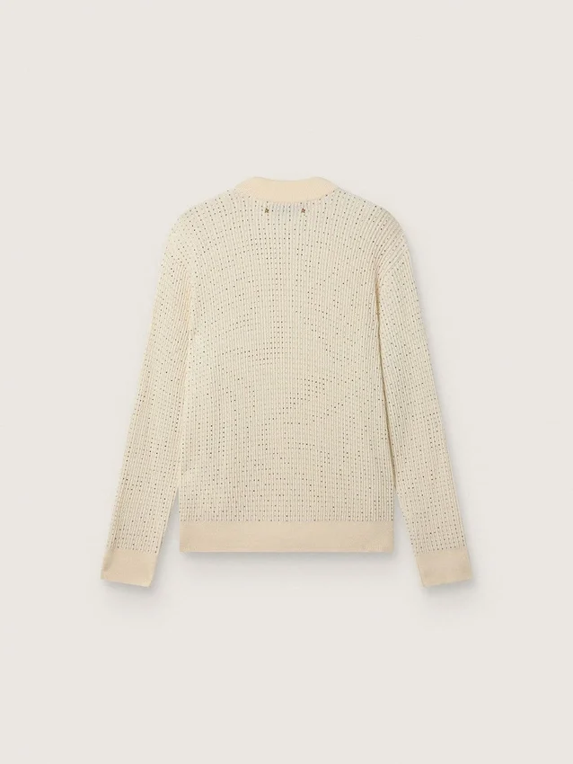 Pull à col rond pour homme en laine mérinos blanche entièrement recouvert de cristaux