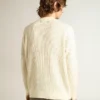 Pull à col rond pour homme en laine mérinos blanche entièrement recouvert de cristaux