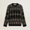 Pull à col rond pour homme en mélange de laine avec motif argyle jacquard