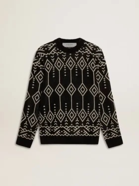 Pull à col rond pour homme en mélange de laine avec motif argyle jacquard