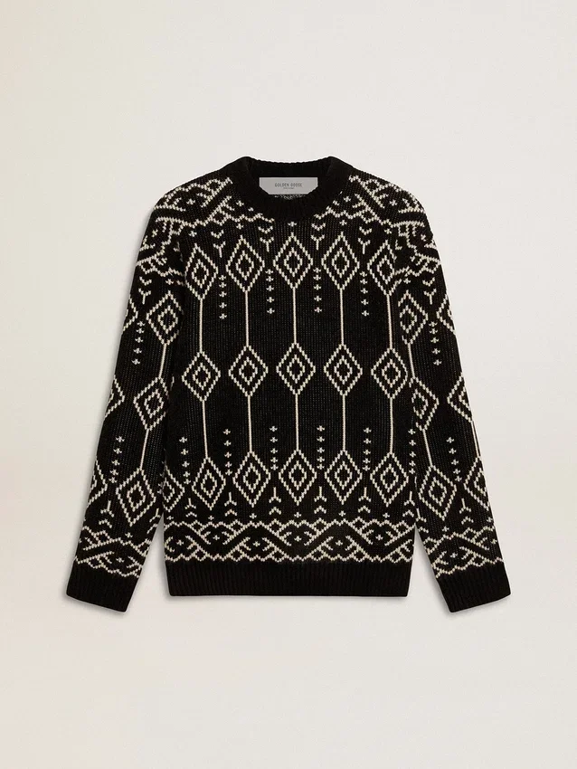 Pull à col rond pour homme en mélange de laine avec motif argyle jacquard