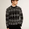 Pull à col rond pour homme en mélange de laine avec motif argyle jacquard