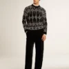 Pull à col rond pour homme en mélange de laine avec motif argyle jacquard