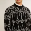 Pull à col rond pour homme en mélange de laine avec motif argyle jacquard