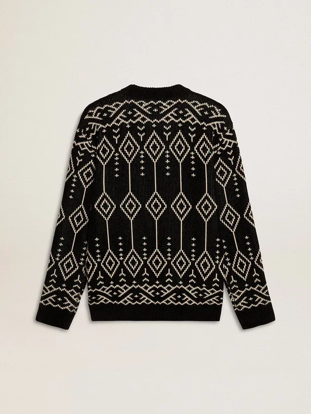 Pull à col rond pour homme en mélange de laine avec motif argyle jacquard