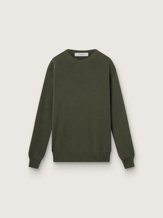 Pull à col rond pour homme, vert militaire, avec inscription « Golden » dans le dos