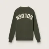 Pull à col rond pour homme, vert militaire, avec inscription « Golden » dans le dos