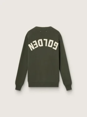 Pull à col rond pour homme, vert militaire, avec inscription « Golden » dans le dos