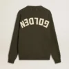 Pull à col rond pour homme, vert militaire, avec inscription « Golden » dans le dos