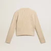 Pull court à col rond en laine beige entièrement orné de cristaux