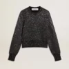 Pull court noir pour femme en mélange de laine, entièrement recouvert de paillettes