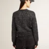 Pull court noir pour femme en mélange de laine, entièrement recouvert de paillettes