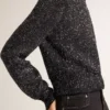 Pull court noir pour femme en mélange de laine, entièrement recouvert de paillettes