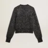 Pull court noir pour femme en mélange de laine, entièrement recouvert de paillettes