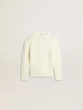 Pull en laine blanc pour filles avec perles
