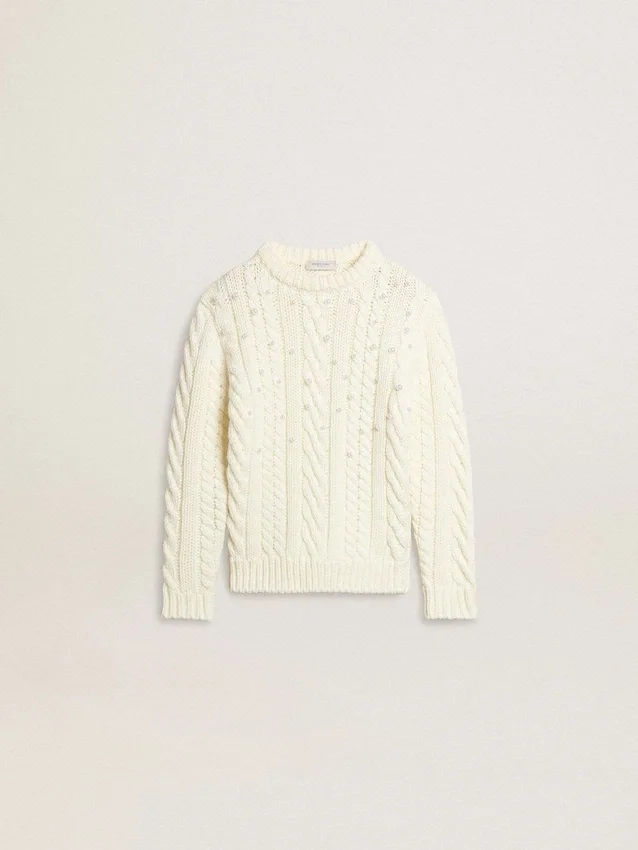Pull en laine blanc pour filles avec perles