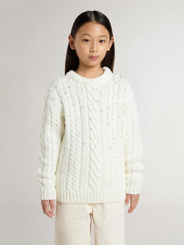 Pull en laine blanc pour filles avec perles