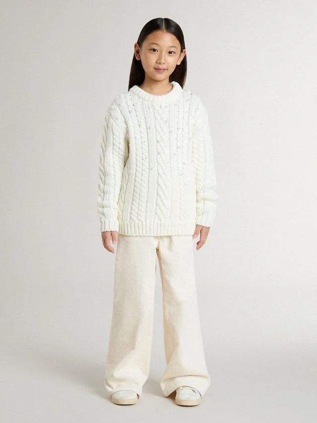 Pull en laine blanc pour filles avec perles