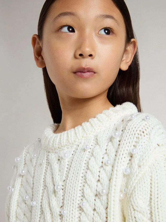 Pull en laine blanc pour filles avec perles